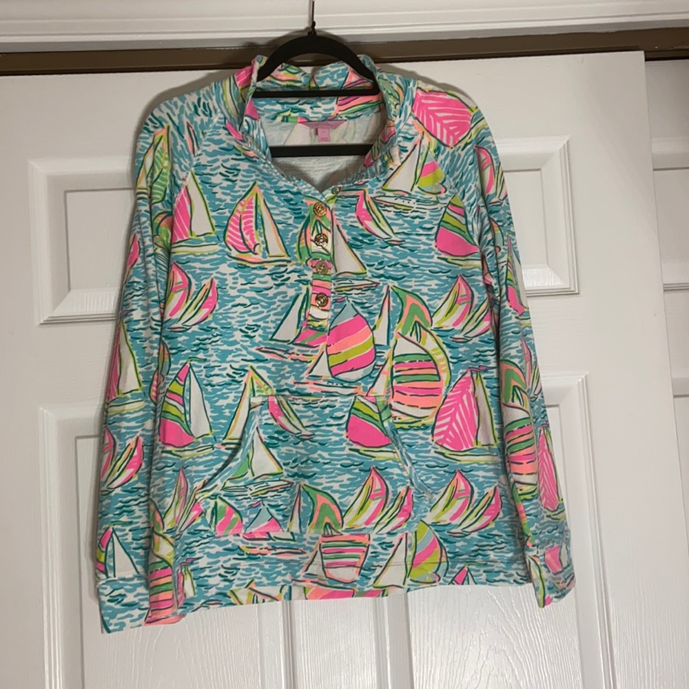 Lilly Pulitzer You Gotta Regatta button pullover, ECU, Large